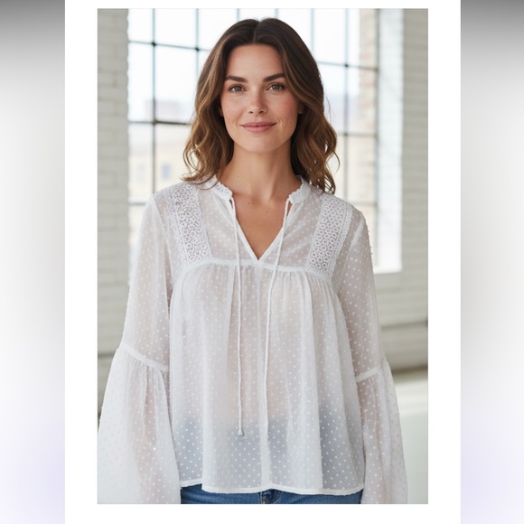 Ana sheer white textured blouse Nwt - Picture 1 of 7